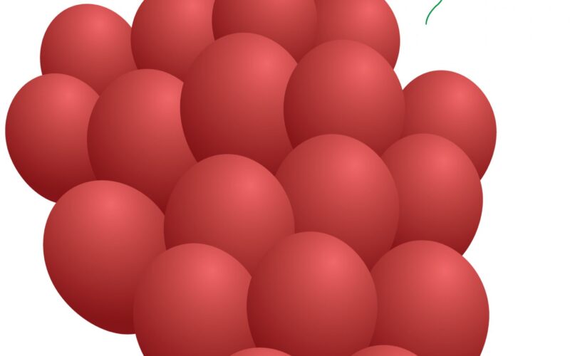 Illustration of red balloons lined up like grapes